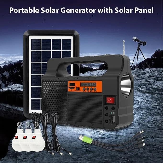 SIKITUT Portable Solar Generator with Solar Panel Solar Lighting Kit with 3Pcs Bulbs, Radio and USB Port