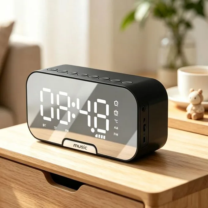 EiFESS Rechargeable Bluetooth Speaker Digital Alarm Clock Large LED Screen - Black