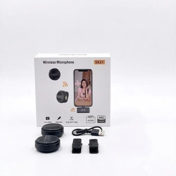 SX21 Dual Wireless Lavalier Microphone for Android & iPhone – HiFi Audio, ANC Noise Reduction, Clip-On Mic for Vlogging, Live Streaming & Interviews - Blac