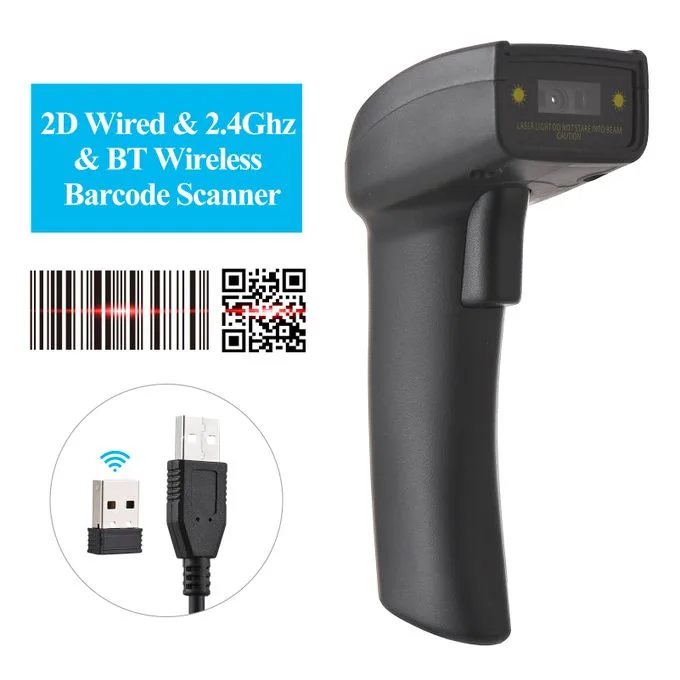 2D Wireless BT+2.4G Barcode Scanner - Black