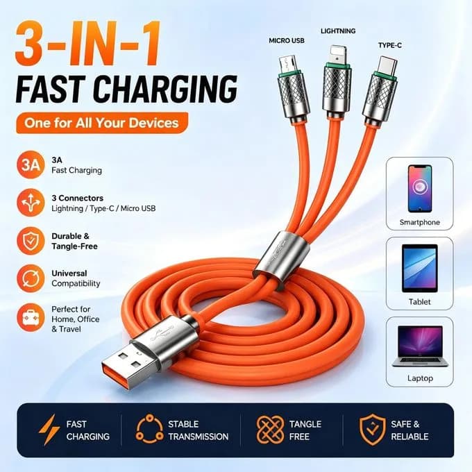 Super Fast Charge 3-in-1 USB Charging & 6A 120W