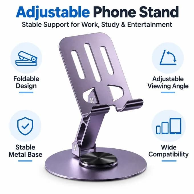 Adjustable Desktop Phone and Tablet Stand - Purple