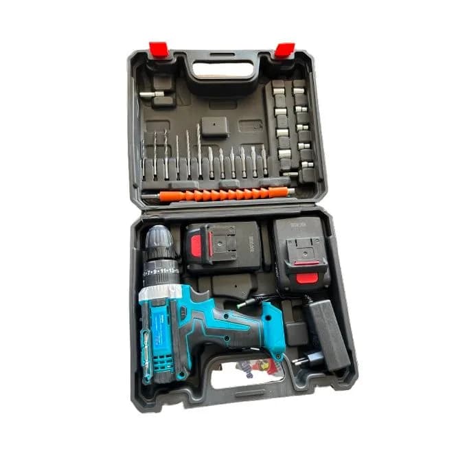 Chargeable Multifunctional drill and screwdriver set with hammer- blue and black