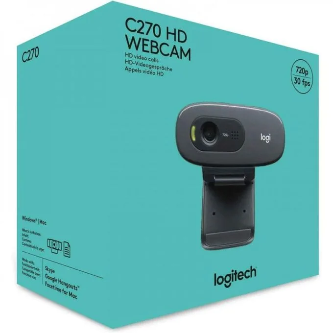 Logitech C270 HD Webcam 720p – USB Webcam with Noise-Reducing Microphone