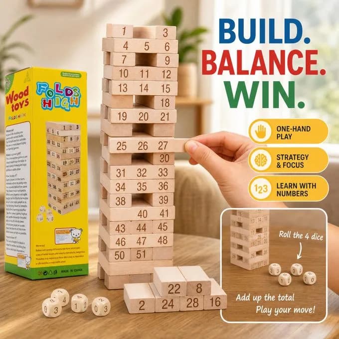 54-Piece Wooden Jenga Game - Brown