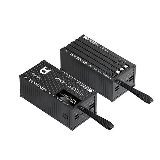 Large capacity 50000MAH centralized box power bank with 22.5W fast charging, comes with a 4-wire mobile power bank - black