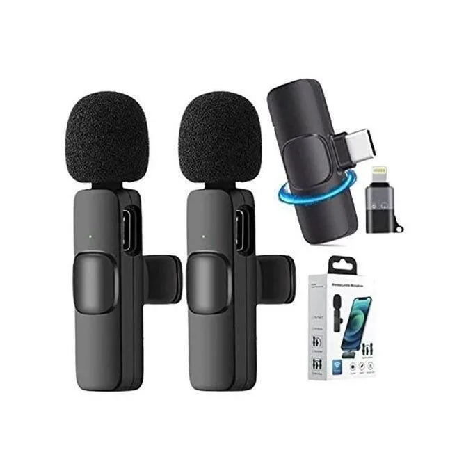 K9 Dual Wireless Lavalier Microphone for Type-C Android & iPhone with iOS Adapter