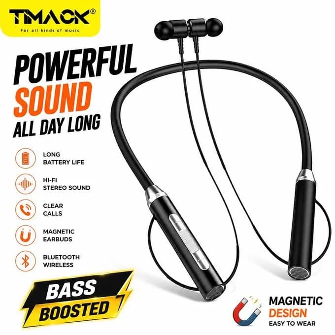 Timack Wireless Bluetooth Earphones TWS 9D Stereo Surround Headphone Magnetic Sport Neckband Headset Neck-hanging Earbuds with Mic